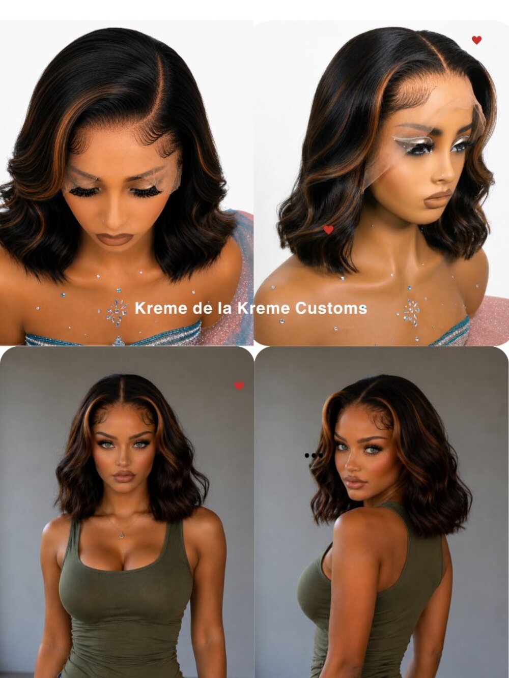 ✨Short Bob Shoulder Length Auburn Highlights Lace Wig Pre-Plucked Bleached Knots